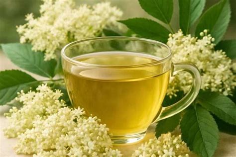 tasse de tisane de fleurs de sureau avec fleurs séchées