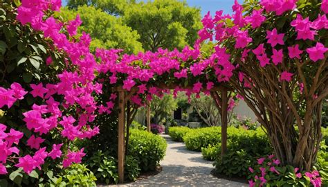 Photo d'un chien observant un bougainvillier dans un jardin sécurisé