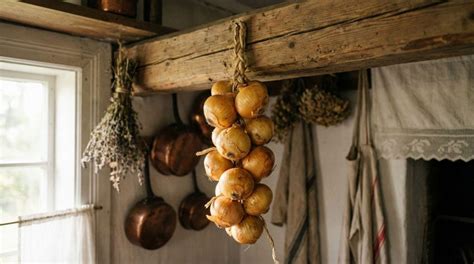 Oignons séchant sur une grille dans un endroit aéré