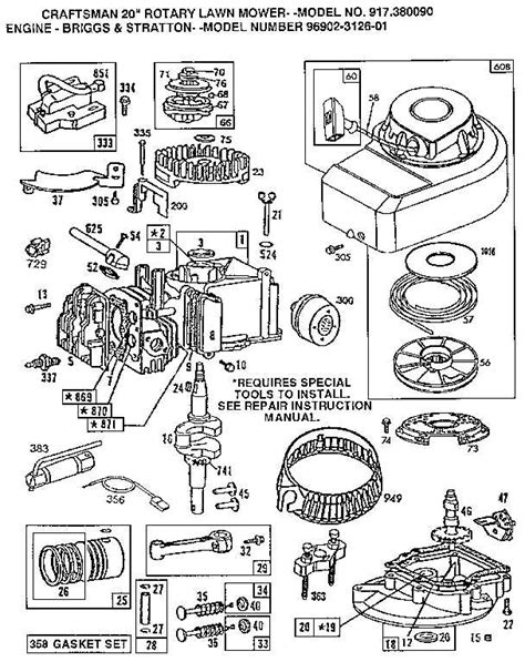 Schéma technique des composants principaux d'un moteur Briggs & Stratton pour motobineuse