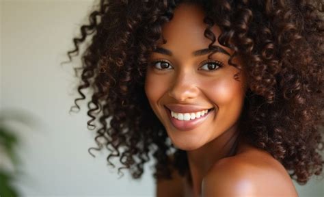 Femme souriante avec des boucles définies et brillantes