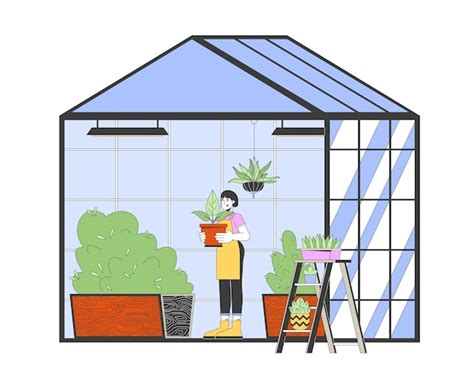 Illustration d'un horticulteur travaillant dans une serre