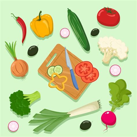 Illustration d'une jardinière de légumes fraîchement coupés sur une planche en bois