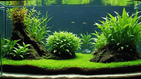 Schéma illustrant la disposition des plantes dans un aquarium : avant-plan gazonnant, second plan moyen et arrière-plan haut