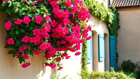Bougainvillier grimpant sur un mur ensoleillé