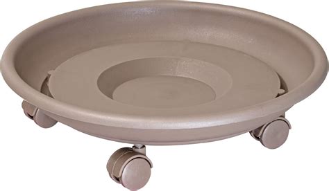 Schéma technique d'un support à roulettes sous un grand pot de fleur
