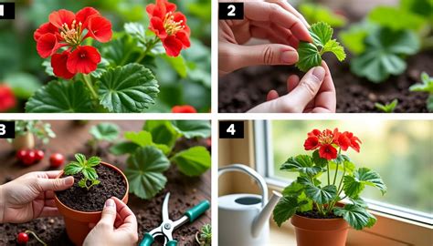 Schéma montrant comment préparer un géranium pour l'hivernage en racines nues