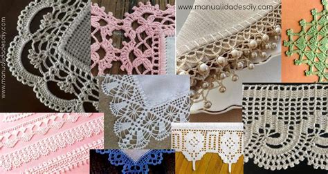 Illustration montrant une variété de finitions en dentelle de crochet sur différents tissus