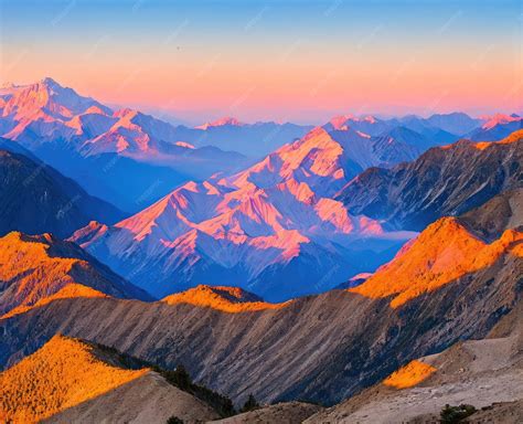 Paysage de champs et de montagnes au soleil couchant