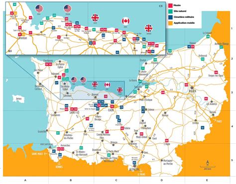 Carte touristique des sites du Débarquement autour de Colleville-sur-Mer