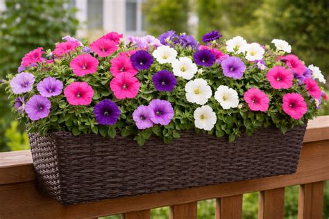 Pétunias dans une jardinière colorée