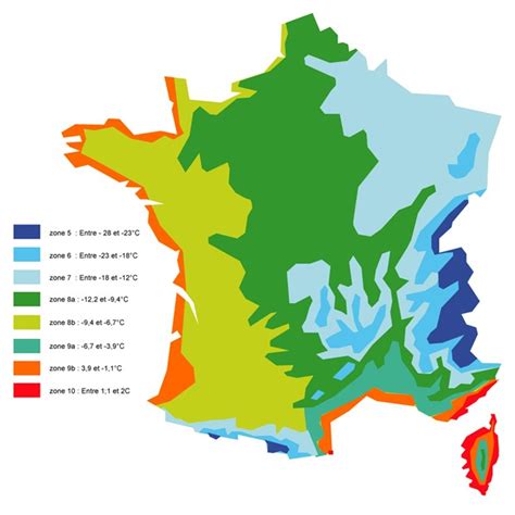 Carte de France des zones de rusticité pour le choix des variétés de géraniums vivaces