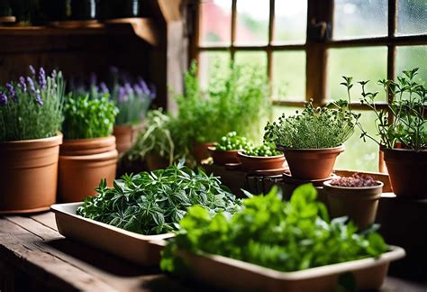 Récolte matinale des herbes aromatiques dans un jardin potager