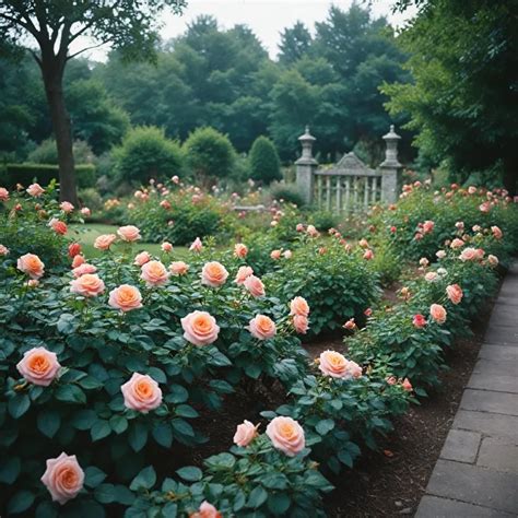 Rosiers dans un jardin fleuri