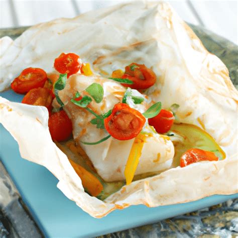 Photo culinaire montrant des papillotes de poisson parfumées aux feuilles de figuier
