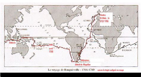 Carte de l'itinéraire de l'expédition de Louis Antoine de Bougainville