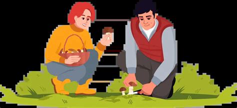 Illustration d'une famille cueillant des champignons en forêt