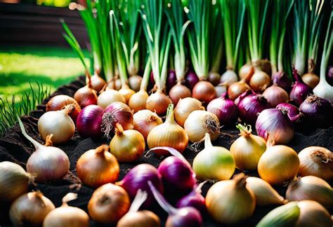 Image d'un jardin avec des rangées d'oignons cultivés à partir de bulbilles.
