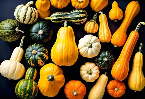 Différentes variétés de courges décoratives et utilitaires