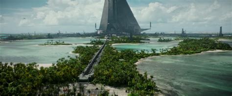 Vue panoramique de la planète Scarif et de sa station de défense