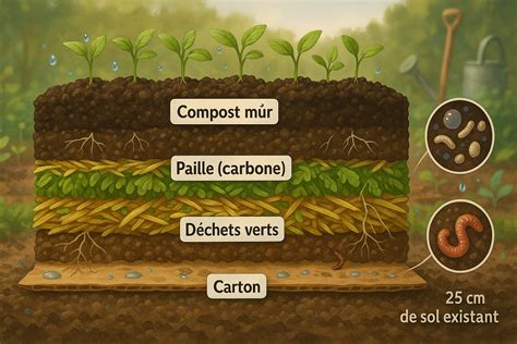 schéma explicatif de la plantation en lasagne avec trois niveaux de bulbes