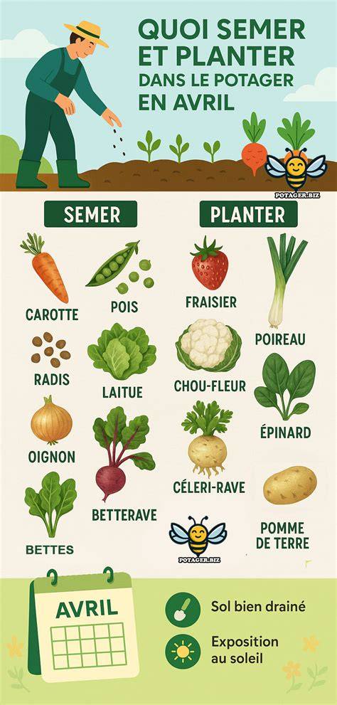 Le renouveau du potager au mois d'avril avec ses jeunes pousses