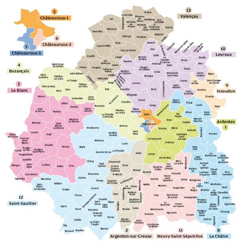 Carte géographique du département de l'Indre situant la commune de Pruniers