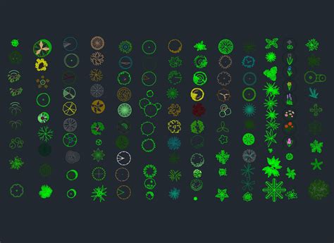 Exemple de collection de blocs CAD d'arbres en vue de dessus