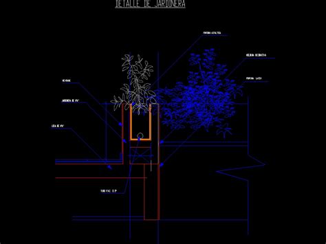 Détail de construction de jardinière dans AutoCAD utilisant des blocs et des annotations