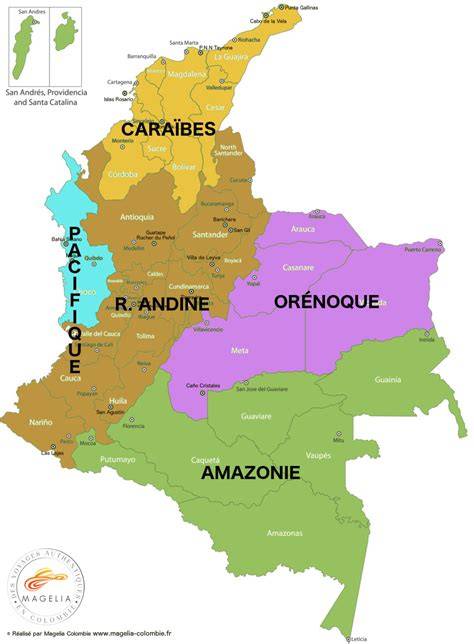 Carte de la Colombie mettant en évidence les départements de Córdoba, Sucre, La Guajira et Caldas