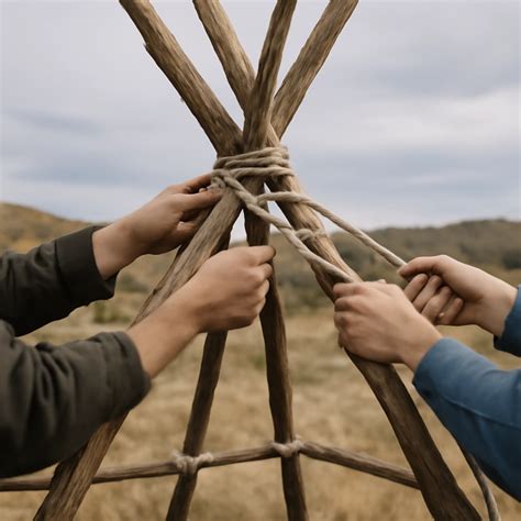 Structure de base d'un tipi avec poteaux