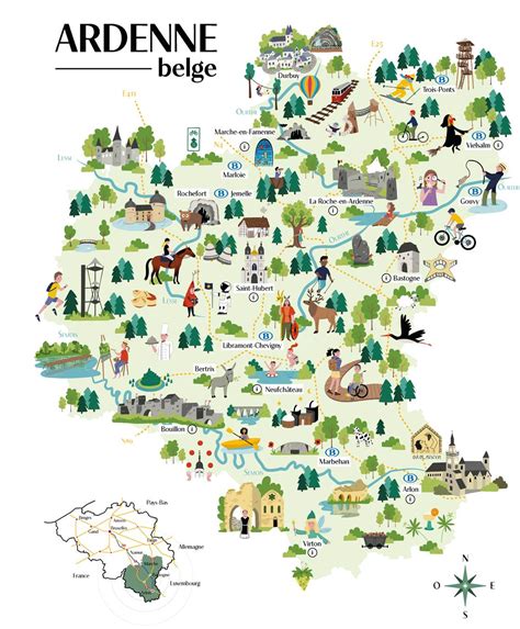 Carte des principaux sites d'escalade en Ardenne belge