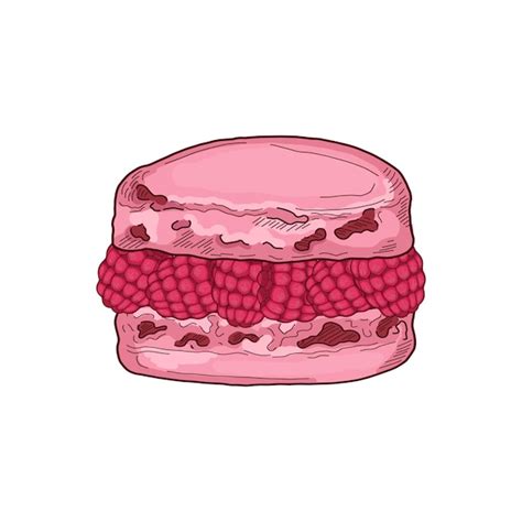 Illustration artistique d'un macaron framboise sur une table en bois