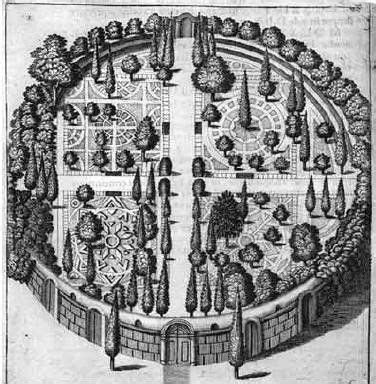 Illustration d'un jardin médiéval clos (hortus conclusus) inspiré des enluminures d'époque