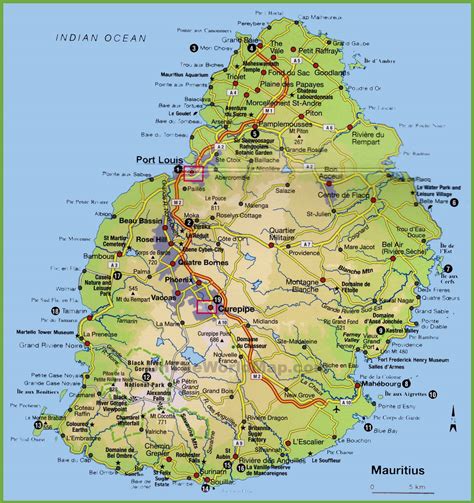 Carte de l'Île Maurice illustrant l'emplacement de Grand Baie et des sites touristiques