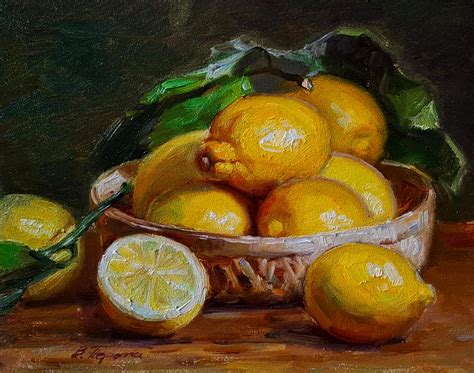 Peinture de nature morte mettant en scène des citrons