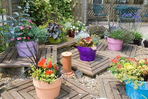 Illustration de potées fleuries sur une terrasse avec des bulbes printaniers