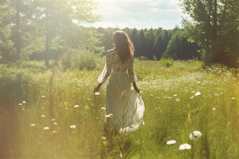 Une femme se promenant dans un jardin fleuri