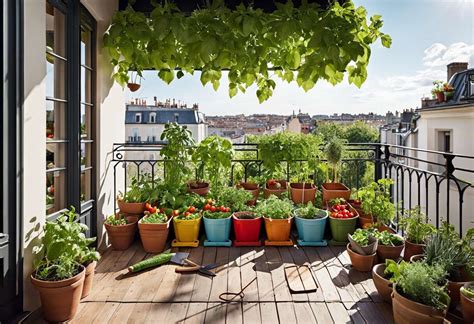 Potager sur balcon avec divers légumes