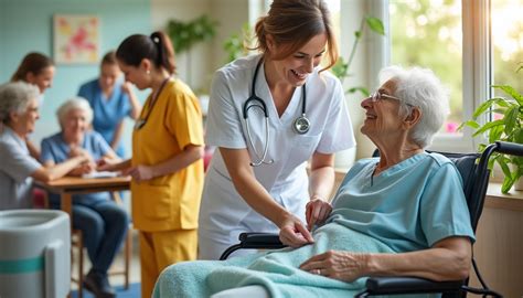 Personnel soignant de l'Ehpad en interaction bienveillante avec un résident
