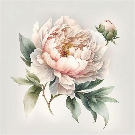 Aquarelle botanique complexe d'une pivoine