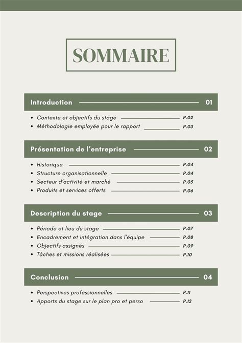 Exemple de mise en page professionnelle pour un sommaire