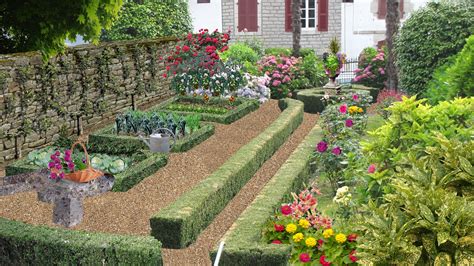 Plan d'un jardin de curé traditionnel avec ses parterres carrés