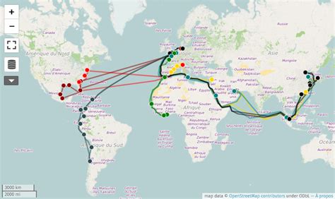 Carte des principales routes commerciales de la rose