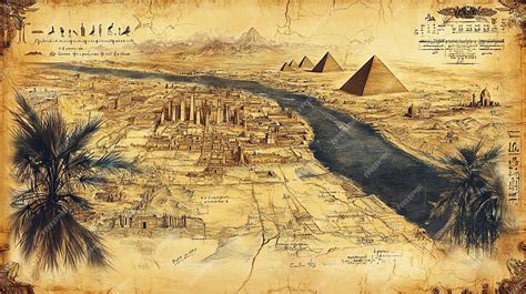 Illustration historique des jardins de l'Égypte ancienne le long du Nil