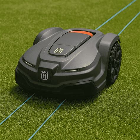 Robot tondeuse Husqvarna travaillant dans un jardin verdoyant