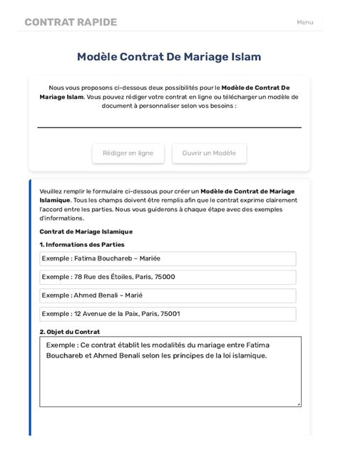 Illustration représentant un contrat de mariage islamique