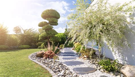 maison avec jardin paysager bien entretenu