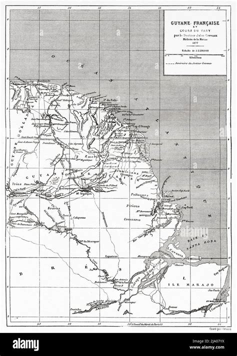 Carte historique des explorations de Jules Crevaux en Guyane