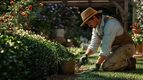 Jardinier désherbant à la main
